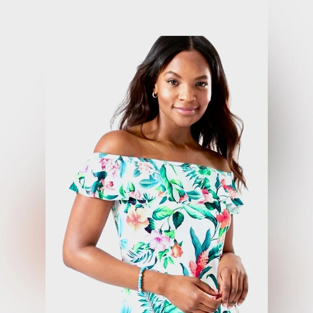 NWOT TOMMY BAHAMA Tropi Calling Off the Shoulder White Cover-up Dress Size M